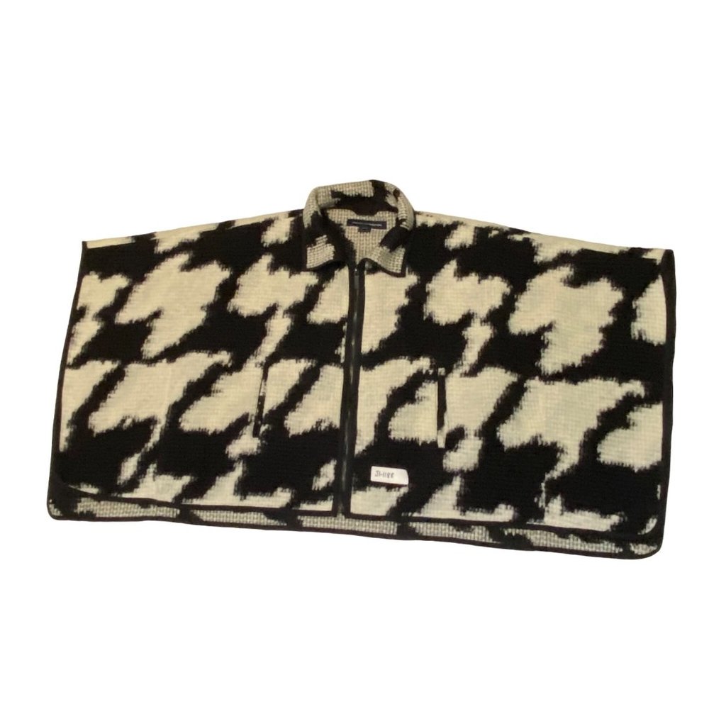 French Connection Black & White Wool Blend Zip Front Poncho S/M - Picture 4 of 16